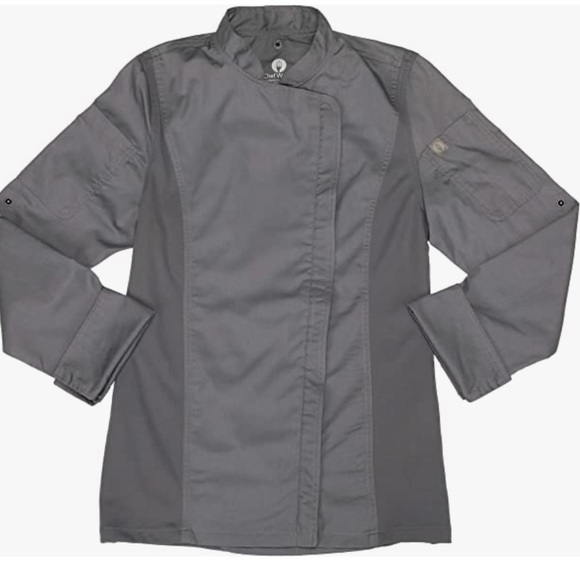 Chef Works Ladies Long Sleeve Chef Coat Jacket In Gray - Picture 6 of 8